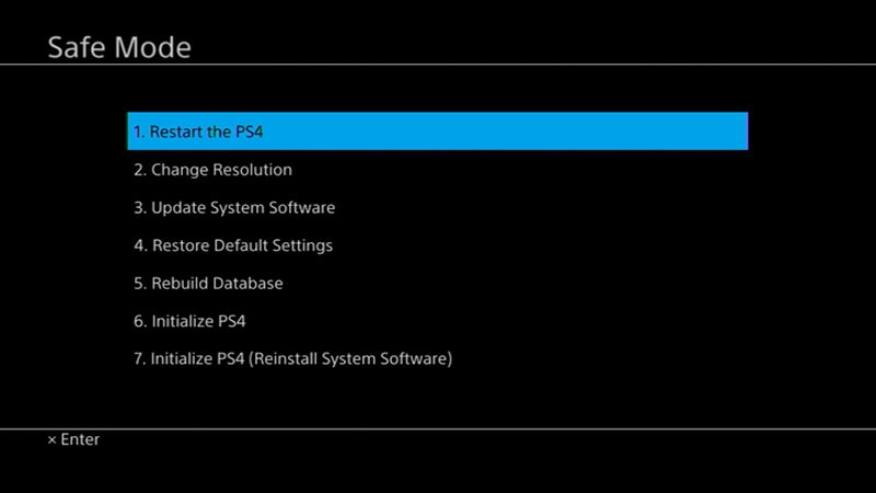 Select option 5 in Safe Mode - PS4