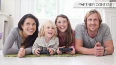 Family playing video games