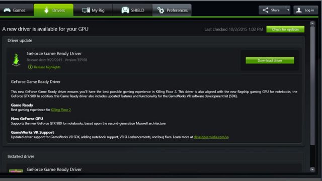Geforce experience drivers