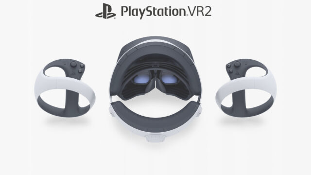 PSVR 2 headset and controllers top-down view